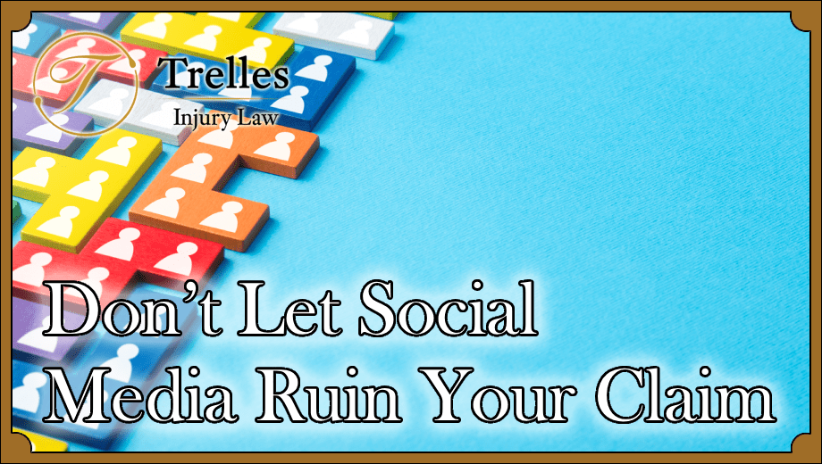 title: dont let social media ruin your claim. with a blue background and social media blocks.