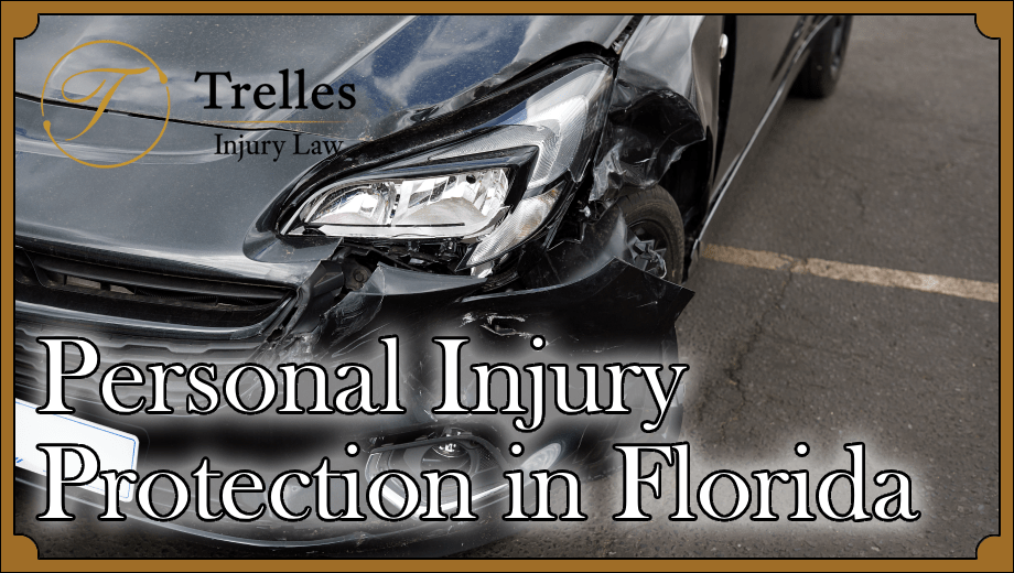 Black car with front end damage from a accident with blog title Person injury protection in florida