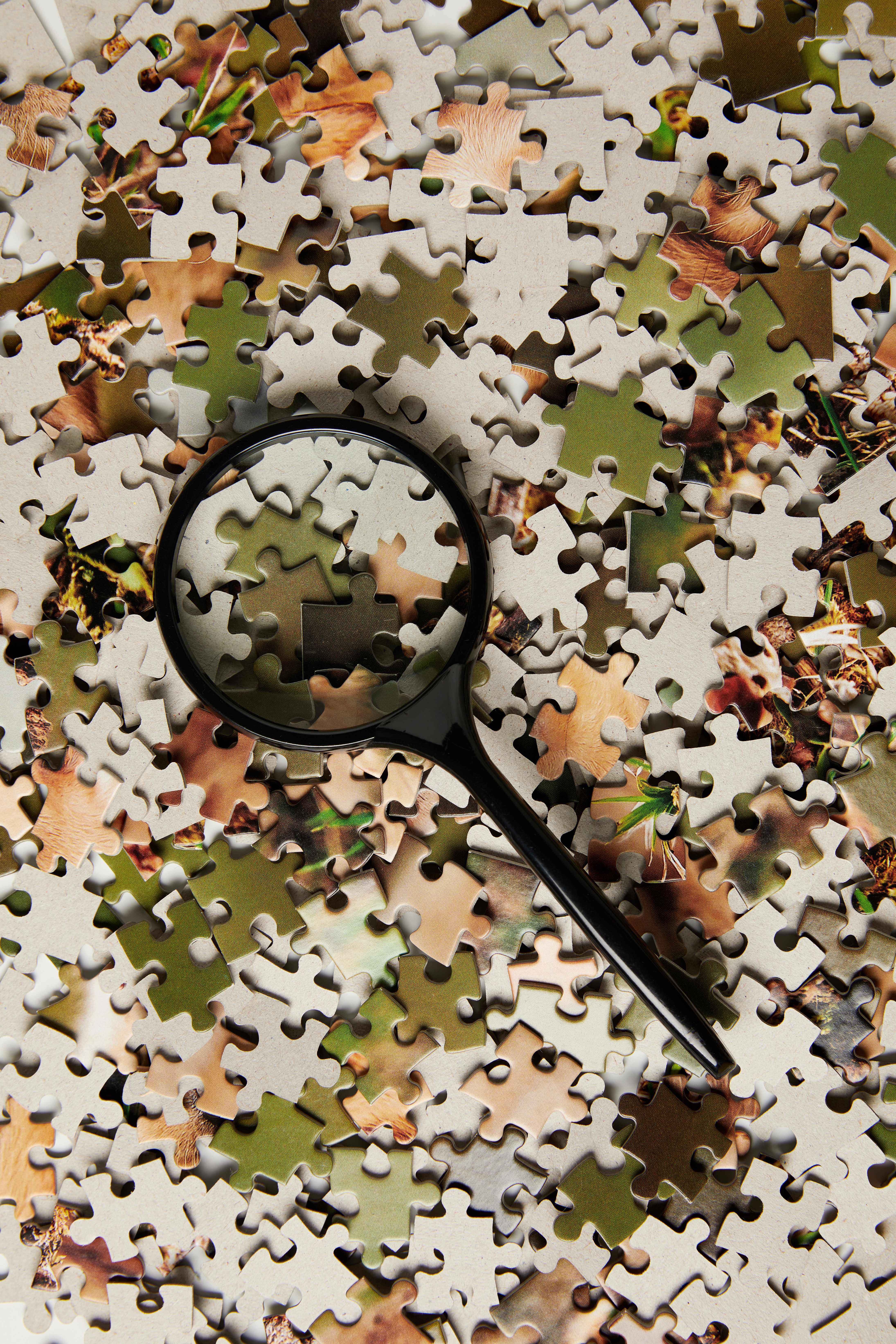 magnifying glass over puzzle pieces