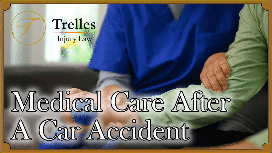 person lifting weight with nurse for physical therapy with title medical care after a car accident